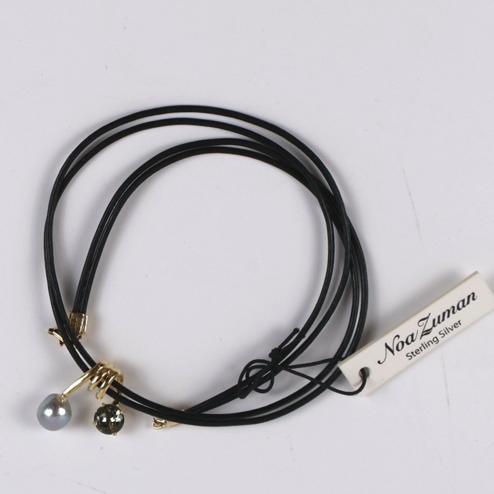 Noa Zuman Pearl Charm Cord Necklace Black Sterling Silver NWT